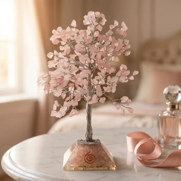 Edelsteenboom met orgonietvoet, rozenkwarts (320)