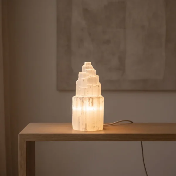 Lamp van natuurlijk seleniet, 20 cm
