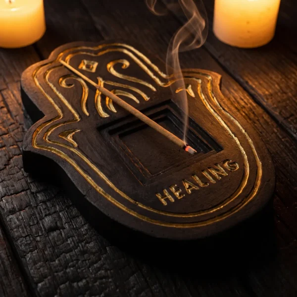 Wierookplaat Healing, zwart met goud