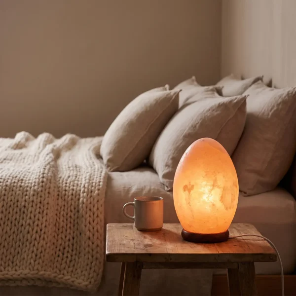 Zoutlamp ei op houten voet